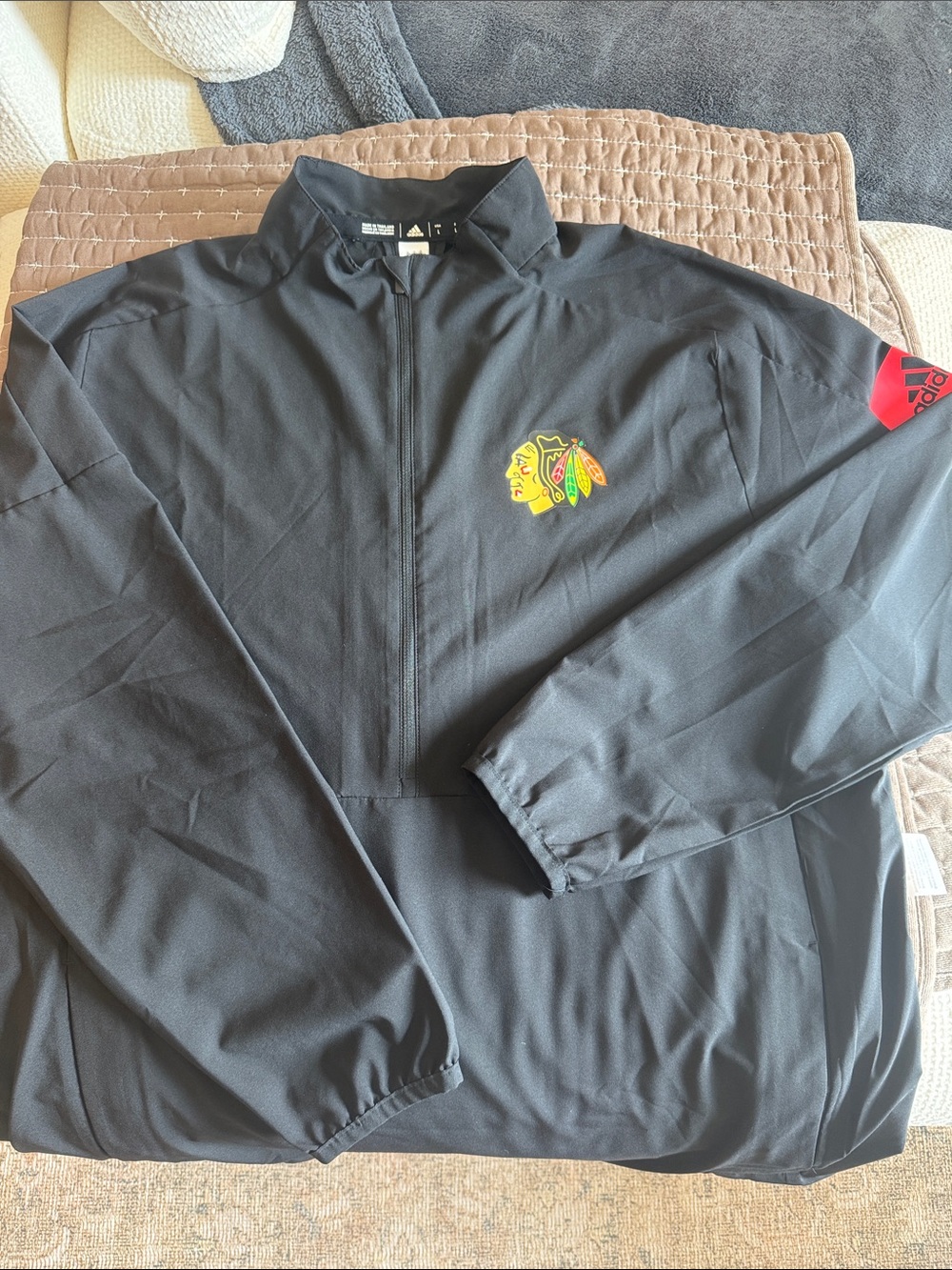 adidas Black Windbreaker with Chicago Blackhawks Crest